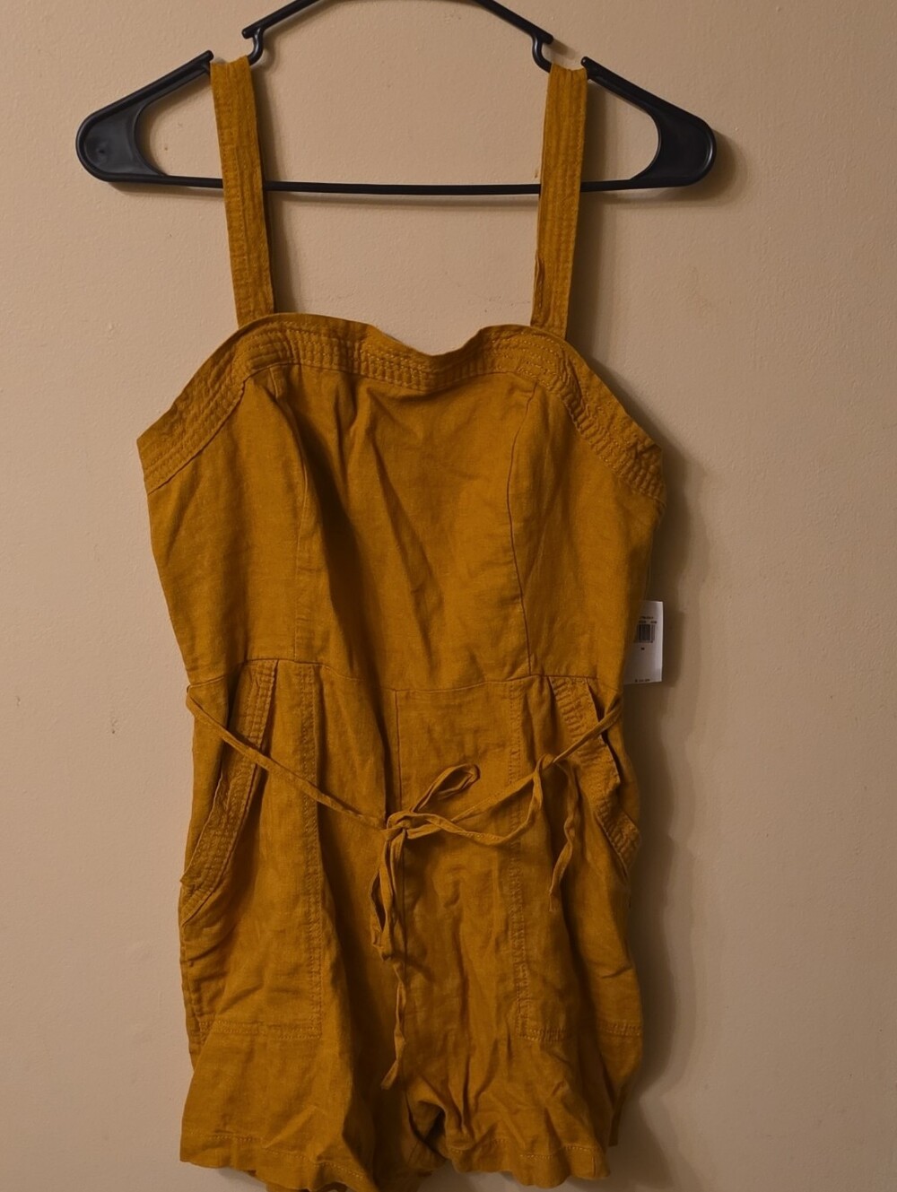 Womens Old Navy Mustard Sleeveless One-Piece Bodysuit with Tie Waist